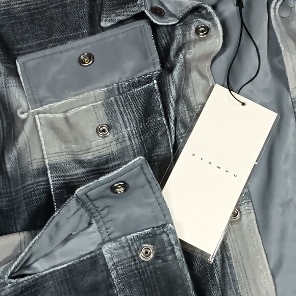 Stampd Plaid Cropped Sherpa Jacket • Blue/Grey Micro Sherpa • Oversized - Picture 6 of 15